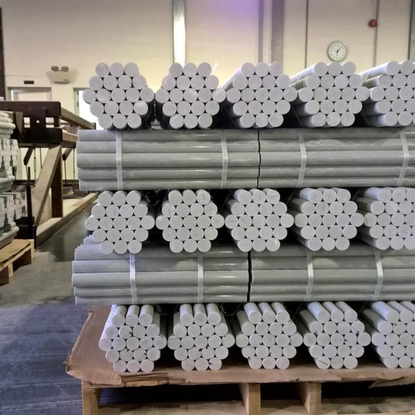 Bundles of grey fiberglass rebar