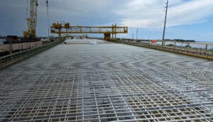 Wide view of a fiberglass rebar bridge project