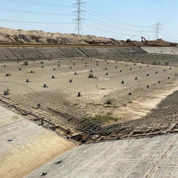 View of the Jizan Flood Mitigation Channel with fiberglass rebar laid out