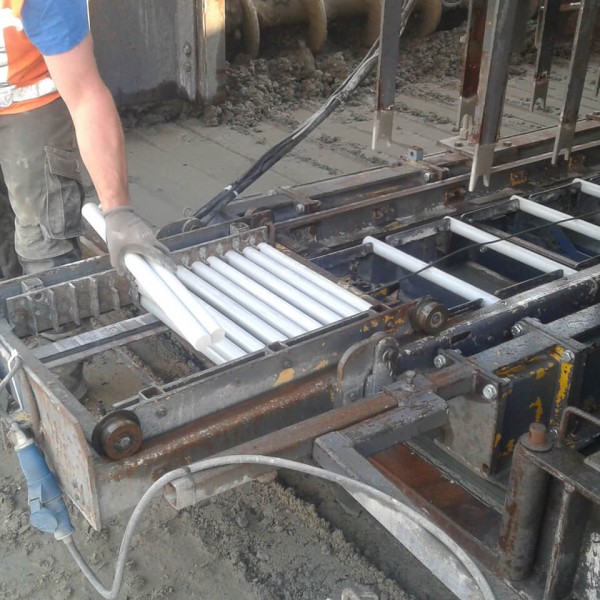 A worker putting fiberglass rebar on Port of Rotterdam Container Terminal