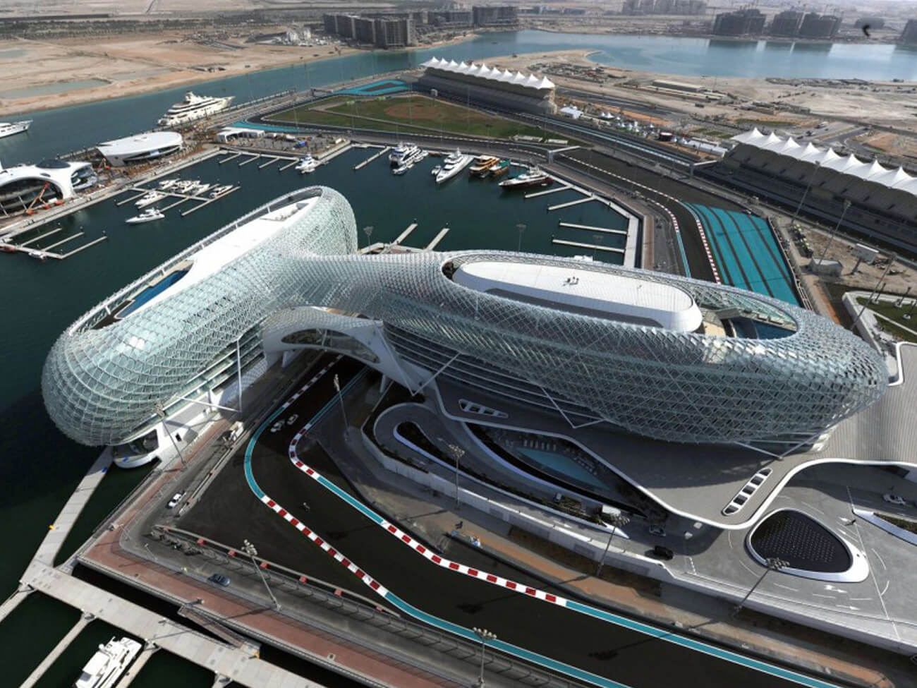 Overhead view of the Yas Island F1 Racetrack