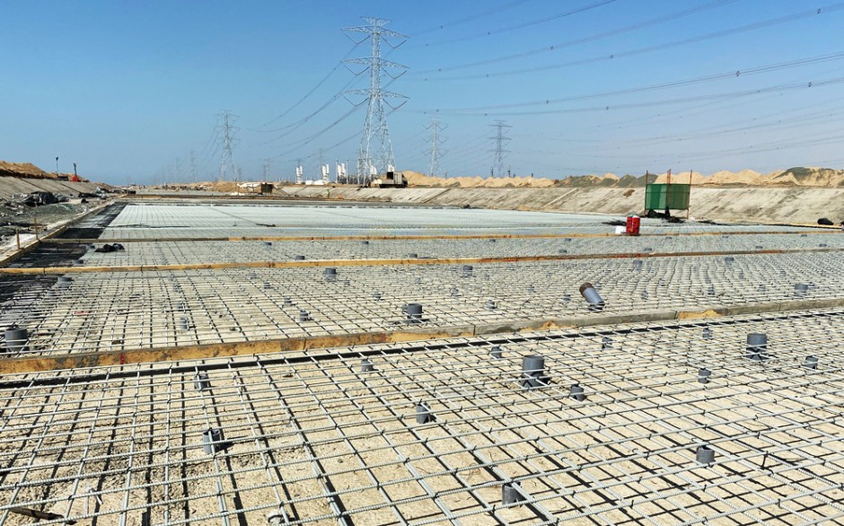 Wide view of fiberglass rebar laid out and broken into sections