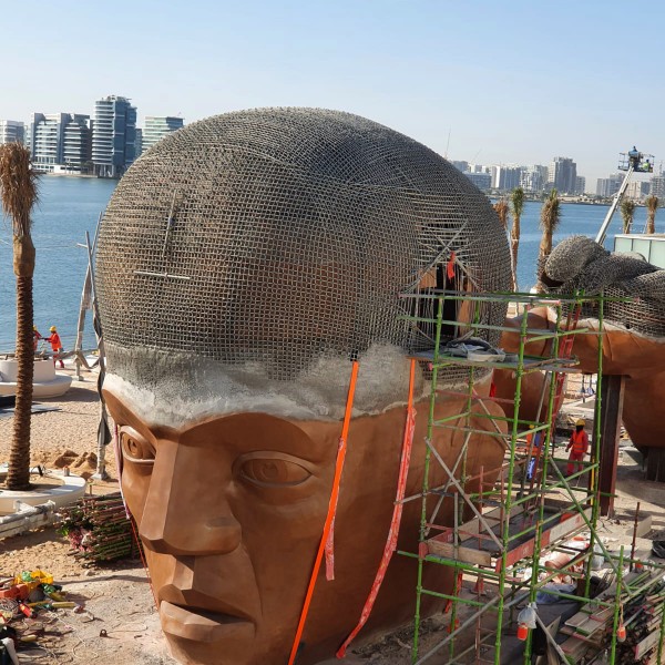 The Giant Sculpture head being worked on