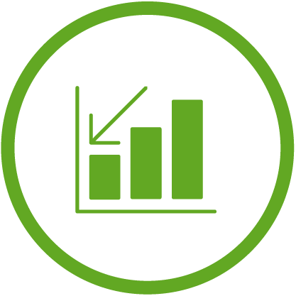 Green icon of increasing lines in a chart