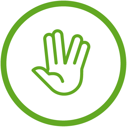 Green icon of a hand with four fingers spread out