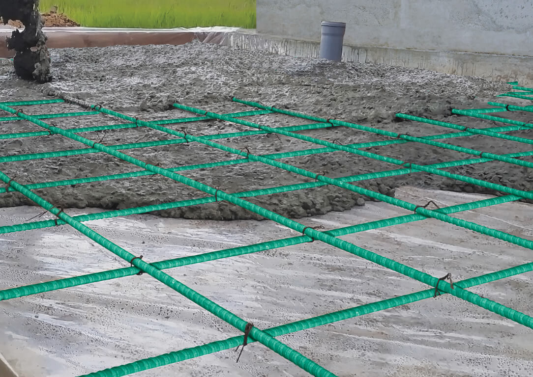 Greenbar2X Fiberglass Rebar in 3D over poured concrete